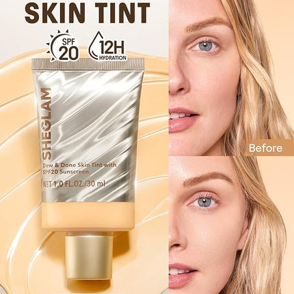 SHEGLAM Dew & Done Skin Tint with SPF20 Light-medium Coverage Foundation Evens Skin Tone-Buttercream