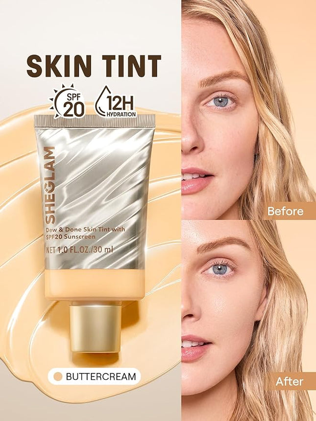 SHEGLAM Dew & Done Skin Tint with SPF20 Light-medium Coverage Foundation Evens Skin Tone-Buttercream