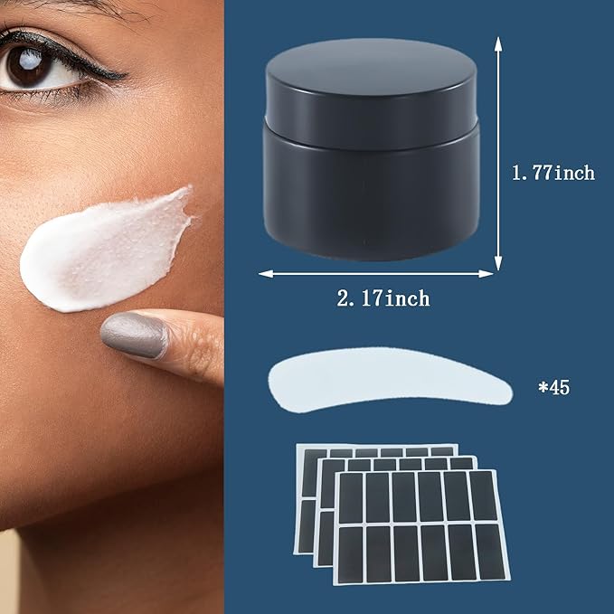 2Oz Small Glass Jars with Lids, 30Pack Lotion Container, Cosmetic Containers, Little Travel Jars for Creams with Mini Spoon, Black Label (Matte Black)