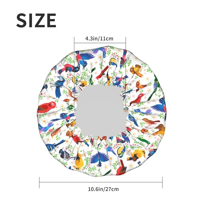 Birds Pattern Shower Cap For Women Reusable Waterproof Double Layers Bath Cap Hair Protection Elastic Ladies Spa Salon Shower Hat