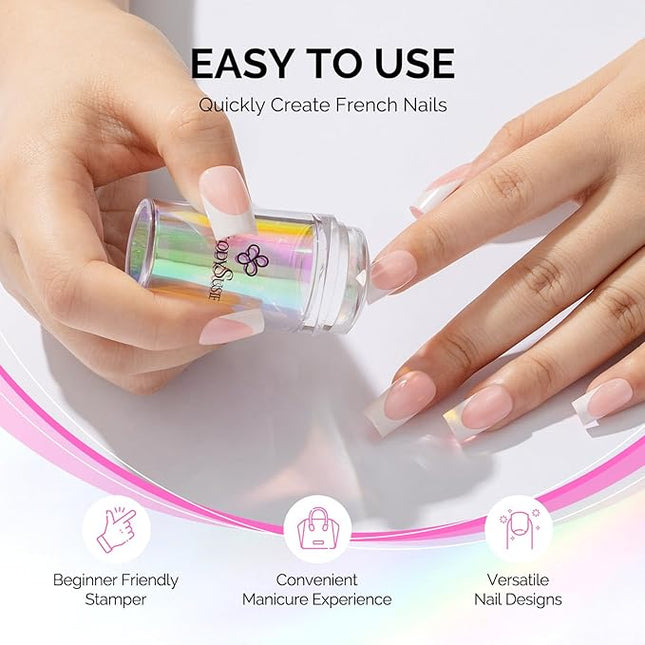MelodySusie Nail Stamper Kit, 2 Sets Silicone French Tip Upgrade Stamp Tool, Long and Short Stampers with 2PCS Scrapers for French Manicure DIY Home Art Design Salon, Aurora