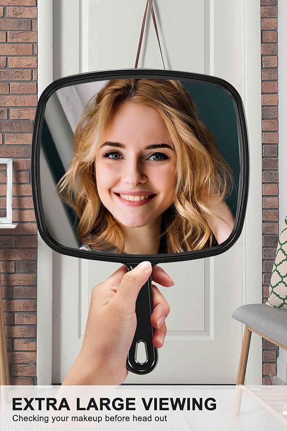 Hand Mirror, Extra Large Barber Hairdressing Handheld Mirror with Handle for Salon, Square