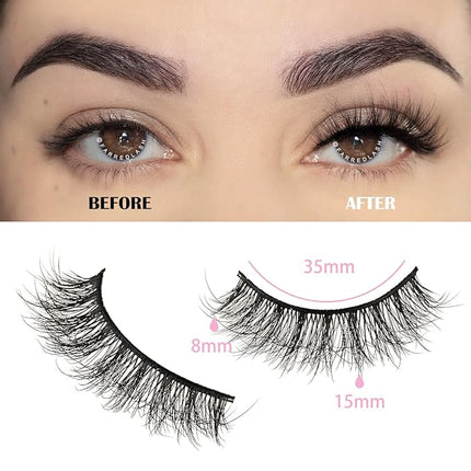 FARRED Natural Lashes Short Eyelashes Wispy False Mink Lash Pack 14 Pair Natural Look Fluffy Doll Eyelash Small Fake Strip Lashes Full Pestañas Sets for MUA and Beginners Daily Makeup (F5 | 8-15mm)