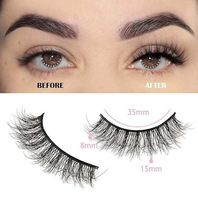 FARRED Natural Lashes Short Eyelashes Wispy False Mink Lash Pack 14 Pair Natural Look Fluffy Doll Eyelash Small Fake Strip Lashes Full Pestañas Sets for MUA and Beginners Daily Makeup (F5 | 8-15mm)