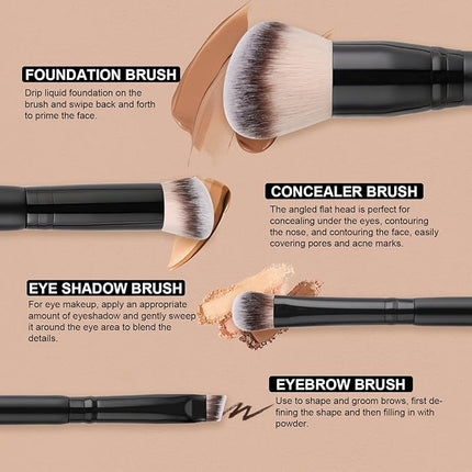 DUcare Makeup Brushes 2Pcs Dual-ended Foundation Brush 2-in-1 Concealer Brush Face Eyebrow Eyeshadow Brush for Liquid, Powder, Buffing, Blending, Contouring Foundation Make Up Brushes