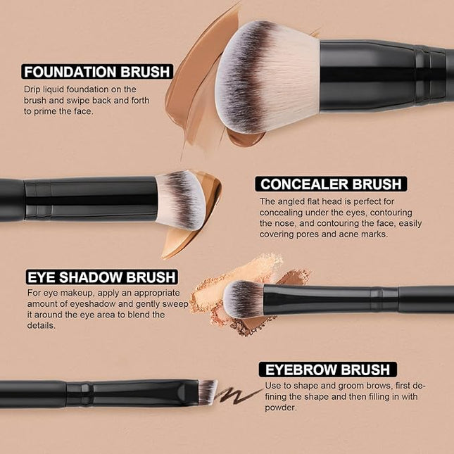 DUcare Makeup Brushes 2Pcs Dual-ended Foundation Brush 2-in-1 Concealer Brush Face Eyebrow Eyeshadow Brush for Liquid, Powder, Buffing, Blending, Contouring Foundation Make Up Brushes