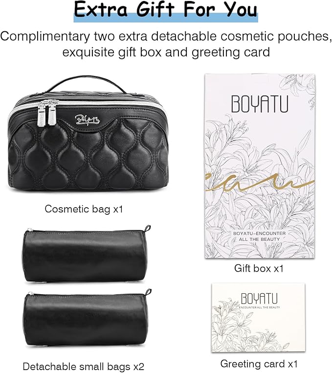 Travel Makeup Bags for Women Cosmetic Bag: Puffy Make up Bags Set of 3 - Vegan Leather Makeup Organizer - Waterproof Large Toiletry Bag with Compartments - Travel Essentials (Black)