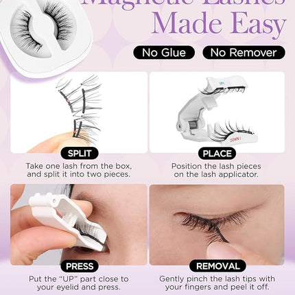 BEYELIAN Magnetic Eyelashes with Applicator Kit, Reusable Natural Look False Lashes, No Glue Needed Soft Magnetic Lashes for Eye Magnetic-100(Lightweight & Comfortable)