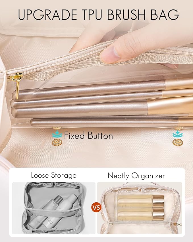 Vlando Travel Makeup Bag,Gifts for Women Large Capacity Toiletry Bag for Women Wide Open Cosmetic Organizer with Divider and Handle(White)