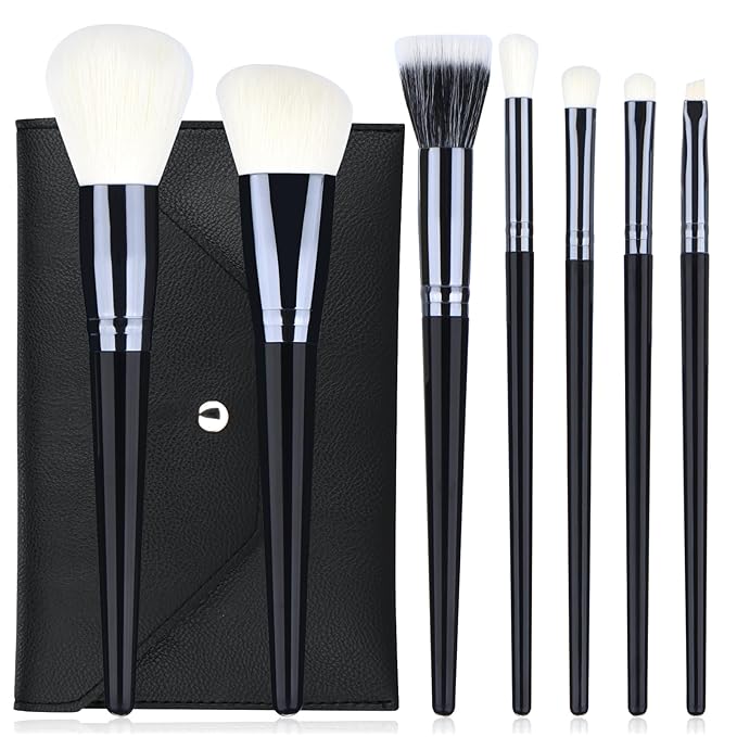 Makeup Brushes Set 7 Pcs Classic Black Makeup Brush Kit, Foundation Brush Eyeshadow Brush Powder Brush Blush Cosmetic Brushes With Case Travel Gift