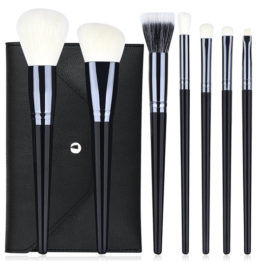 Makeup Brushes Set 7 Pcs Classic Black Makeup Brush Kit, Foundation Brush Eyeshadow Brush Powder Brush Blush Cosmetic Brushes With Case Travel Gift
