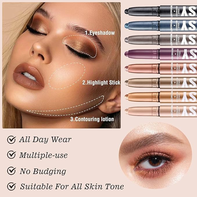Rose Gold Eyeshadow Stick Shimmer Cream Single Eyeshadow Pencil Makeup, High Pigmented Crease-proof Eye Shadow Brightener Stick, Hypoallergenic Waterproof Long Lasting Eye Highlighter stick(B-10#)