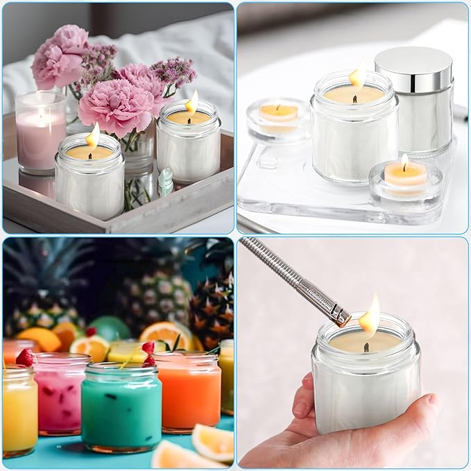 Norme 24 Pcs 4 oz Glass Jars with Lids Leakproof Round Airtight Empty Cosmetic Jars with Inner Liners Lid for Storing Lotions Powder Ointments Candle Making Tins (Silver,Clear)