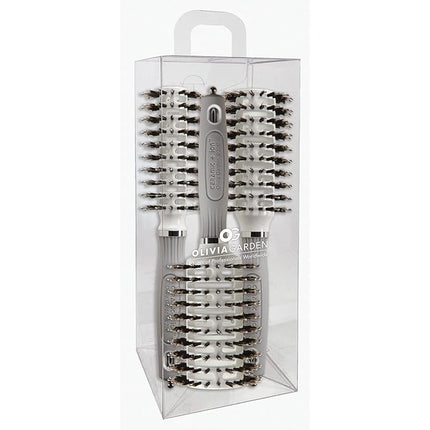 Olivia Garden Ceramic + Ion Turbo Vent Combo Hair Brush - Not Electrical - Ionic and 100% Boar Bristles - Professional Round Blowout Brush for Normal to Thick Hair