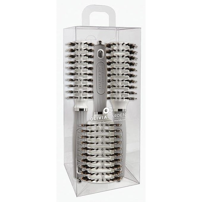 Olivia Garden Ceramic + Ion Turbo Vent Combo Hair Brush - Not Electrical - Ionic and 100% Boar Bristles - Professional Round Blowout Brush for Normal to Thick Hair
