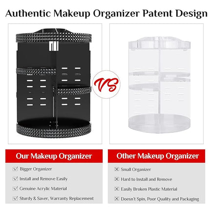 Black 360 Makeup Organizer Degree Rotating, 7 Layers Large Capacity Cosmetic Storage, Acrylic Makeup Organizers, Organizador De Perfumes Fits Makeup Brushes, Lipsticks, Bathroom, Black