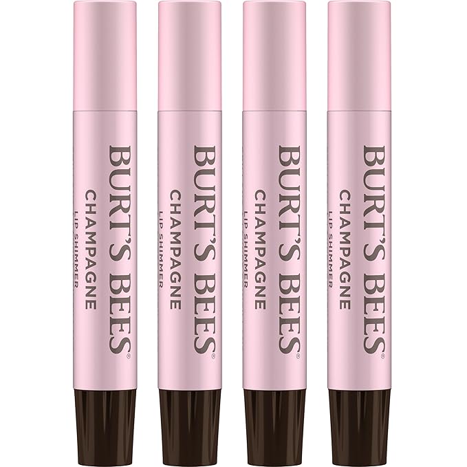 Burt's Bees Shimmer Lip Tint Set, Tinted Lip Balm Stick, Moisturizing for All Day Hydration with Natural Origin Glowy Pigmented Finish & Buildable Color, Champagne (4-Pack)