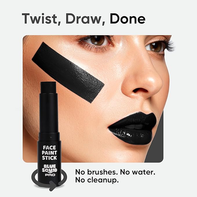Blue Squid PRO Black Face Paint Stick - Waterproof Body Paint for Adults & Kids Eye Black Baseball, Eyeblack Softball - Vegan Hypoallergenic Twist-Up Non-Toxic Makeup Stick for Cosplay, Sports & SFX