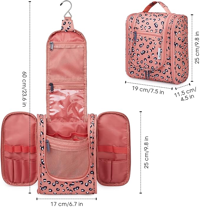 Narwey Cheetah Small Hanging Toiletry Bag Women Travel Makeup Bag Organizer Toiletries Bag for Travel Size Essentials Accessories Cosmetics (Medium, Orange Leopard)