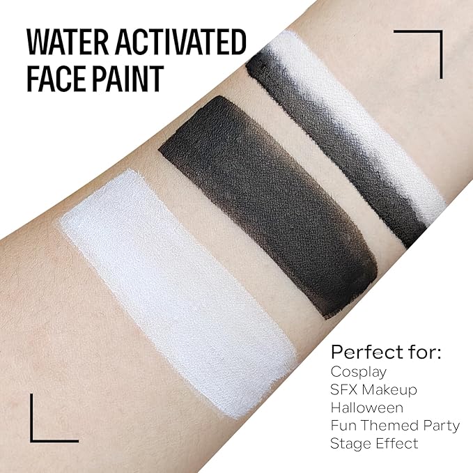 Black White Face Body Paint Makeup Foundation 30g, Water Activated Cream to Powder Face Body Paint Makeup for Halloween Costume Cosplay Theater Stage Dress-Up Makeup, Matte Non Toxic