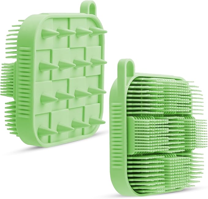 Silicone Shower Scrubber Women Men 2 Pcs Exfoliating Body Scrubber Exfoliator Scalp Non-Slip Hollow Hand Glove Loofah Alternative Deep Clean Wash Dual-Sided Durable Scrub Bath Essentials Pink Green