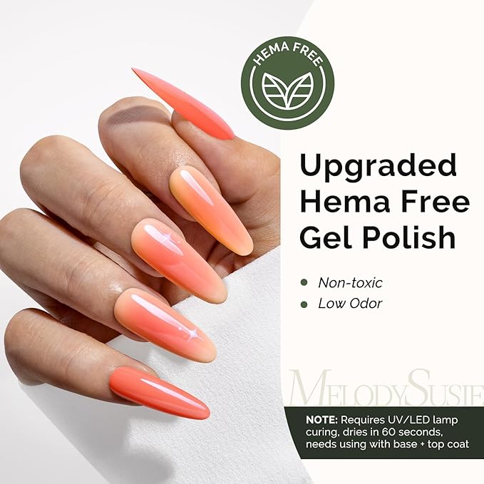 MelodySusie Hema Free Gel Nail Polish, 0.5 Fl Oz Thick Coral Orange Gel Polish, Non-Toxic, Long Lasting, Soak Off UV Nail Polish, Manicure Nail Design Salon DIY Nail Art at Home K1152