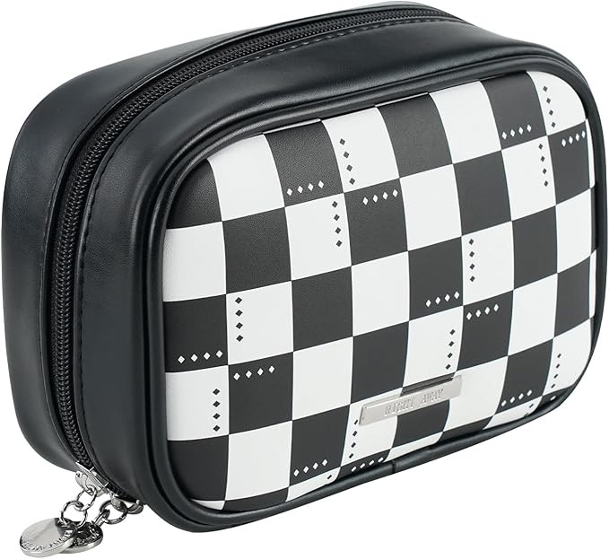 RIGHT AWAY Checkered Makeup Bag for Purse,Small Cosmetic Bag Organizer for Women, Travel Make Up Pouch Waterproof Toiletry Bag Cute Makeup Case for Travel Accessories(Black Checkerboard)