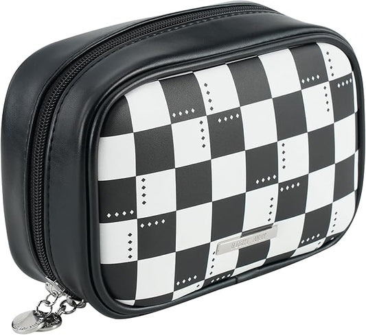 RIGHT AWAY Checkered Makeup Bag for Purse,Small Cosmetic Bag Organizer for Women, Travel Make Up Pouch Waterproof Toiletry Bag Cute Makeup Case for Travel Accessories(Black Checkerboard)