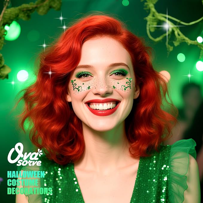 Ivy Freckles Face Tattoo - Enchanted Vine & Green Leaf Temporary Tattoos | Waterproof Face Gems for Halloween Ivy Costume, Botanical Makeup, Festival & Cosplay (8 Sheets)