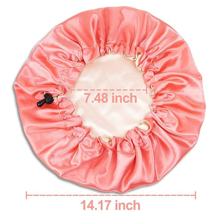 CHORHA Satin Sleep Cap, Double-Sided Adjustable Bonnet (Coral)