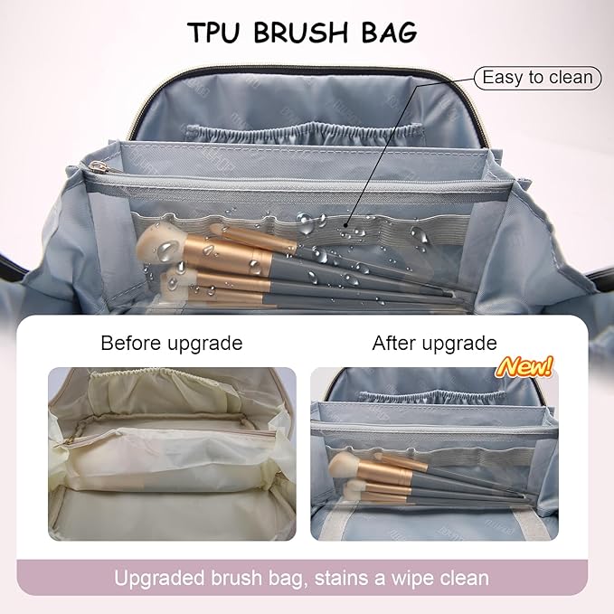 BOYATU Travel Makeup Bag for Women: Large Capacity Make up Bag with Compartments - Vegan Leather Cosmetic Bag set of 3 - Waterproof Toiletry Bag with Handle & Divider(D-01Purple)