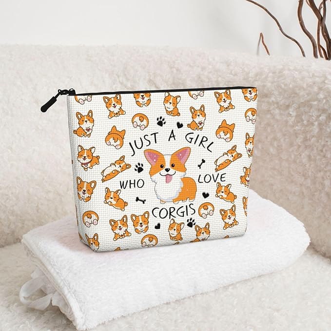 MOLAIGIN Just A Girl Who Love Crogis Cute Crogi Cosmetic Bag For Women, Travel Makeup Bag, Toiletry Zipper Bag, Large Capacity Aesthetic Cases