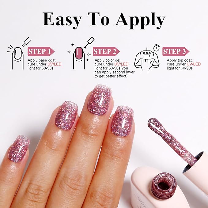 Imtiti Rose Gold Iridescent Glitter Gel Polish - Soak Off LED U V Shimmer Sparkle Nail Gel Polish DIY Nail Art Starter Kit for Women Girls 10ML