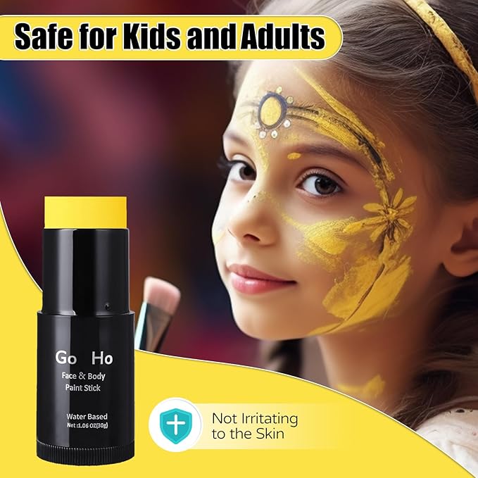 Go Ho Yellow Face Body Paint Stick,Washable Yellow Face Paint Stick,Non-toxic Full-coverage Cream Body Paint for Adults Children Halloween Cosplay SFX Makeup