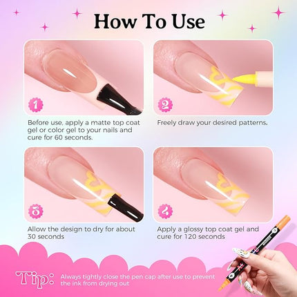 GELLAKTIK 24 Colors(12Pcs-dual) Nail Art Pens Set, 3D Nail Polish Pens Quick-Drying Acrylic Paint Markers, Dotting Liner Brush for DIY Nail Design, Home & Salon Manicure Tools, MarkerPen