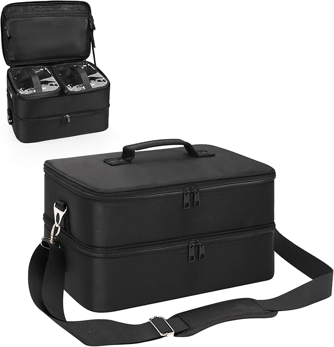 Extra Large Makeup Case, Professional Makeup Artist Traveling Bag, Double Layer Lightweight XL Makeup Travel Case Organizer for Artist Hairstylist Crafters with 2 Detachable Pouch & Shoulder Strap