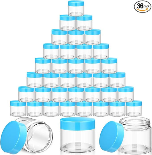 SATINIOR 36 Pieces 4 oz Plastic Jars with Lids Wide Mouth Airtight Reusable Container Acrylic Cosmetic Small Jars for Lotions Ointments Travel Toiletries Creams Make up Storage(Blue)