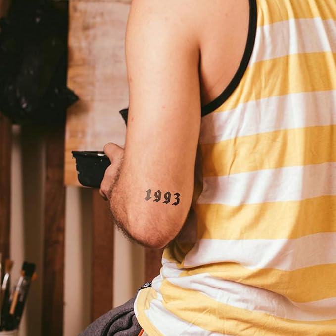 Old English Gothic Number Temporary Tattoos – Realistic Ink-Look Numbers for Dates & Events, Waterproof & Long Lasting Semi-Permanent Tattoos for 2 Weeks