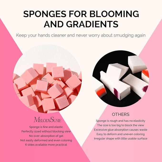 MelodySusie Soft Nail Sponges for Ombre & Gradient Nails, Professional Manicure Tools with Grabbing Pen, Salon Accessories