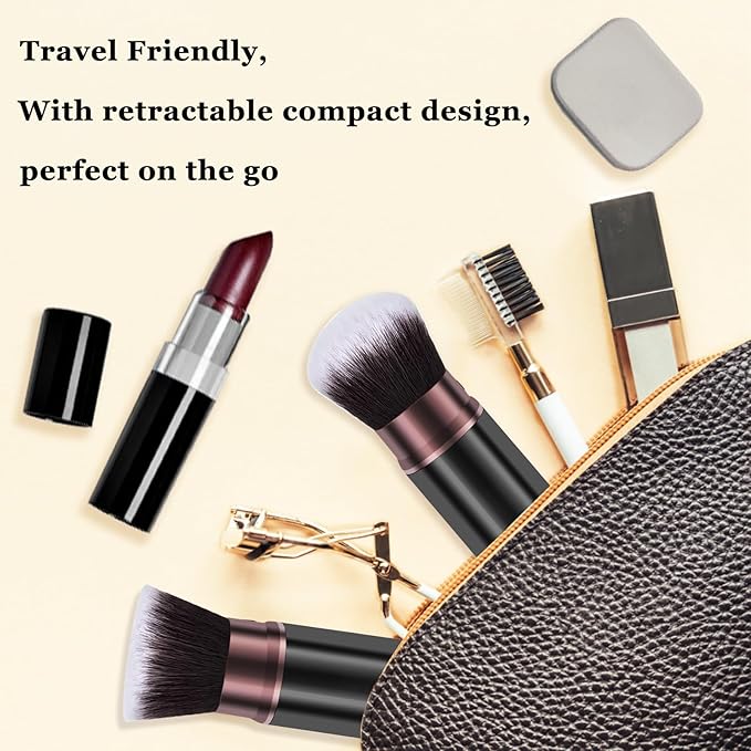 Makeup Brushes, Retractable 2 Pack Travel Kabuki Blush Makeup Brush Face Powder Foundation Brushes for Blending Liquid, Blush, Bronzer, Buffing, Sunscreen,Flawless Cosmetics