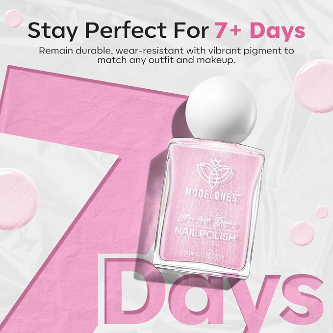 modelones Glazed Pink Nail Polish, Shimmer Pearl Pink 15 ml Quick Dry Nail Lacquer Strengthener Long Last Shine Fingernail Toe Nail Art DIY Home Travel Manicure Gift for Women Girls 0.5 Fl Oz