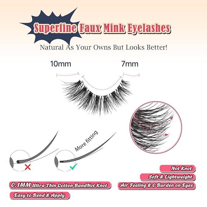 Eyelahses Wispy Lashes Cat Eye 10MM Short Lashes C Curl Soft Lash Strips Siligli