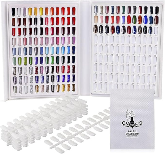Noverlife Professional 216 Nail Colors Chart, White Nail Gel Polish Display Card Book, Nail Art Salon Nail Design Display Booklet, Nail Color Swatches Nail Practice Card Design Board
