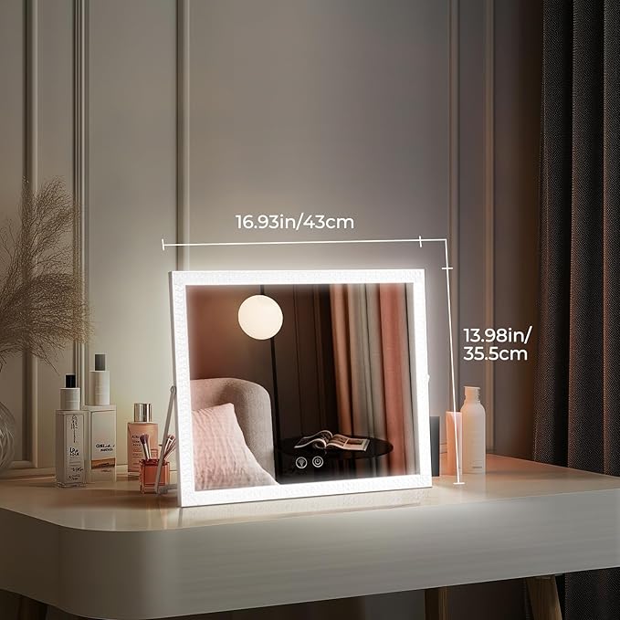 Vanity Mirror with Lights,RGB & 3 Dimmable Light Modes Makeup Mirror with Touch Control,Light Up Mirror for Desk,360°Rotation,14x17 Inch