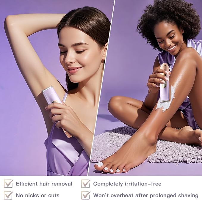 Bikini Trimmer for Women, Electric Razors with Dual Heads, Rechargeable Pubic Hair Trimmer with IPX7 Waterproof, Painless Pro Shaver for Underarm Leg Arm Body Face Private Area（RoyalRose）
