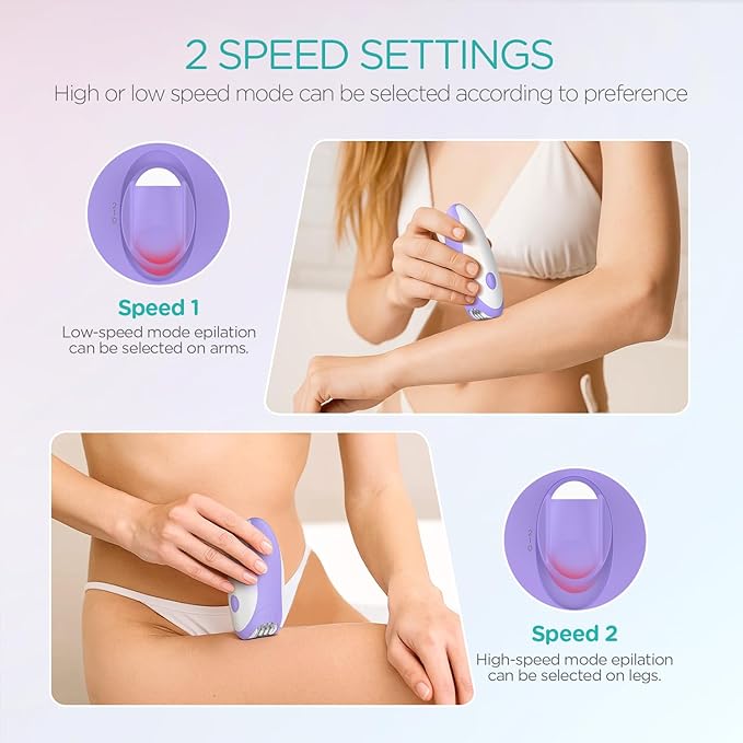 Epilators Hair Removal for Women with 21 Tweezers & LED Light, 2 Speeds Cordless Epilator for Women, Electric Hair Removal Epilators Rechargeable for Arms & Legs HR110 (Purple)