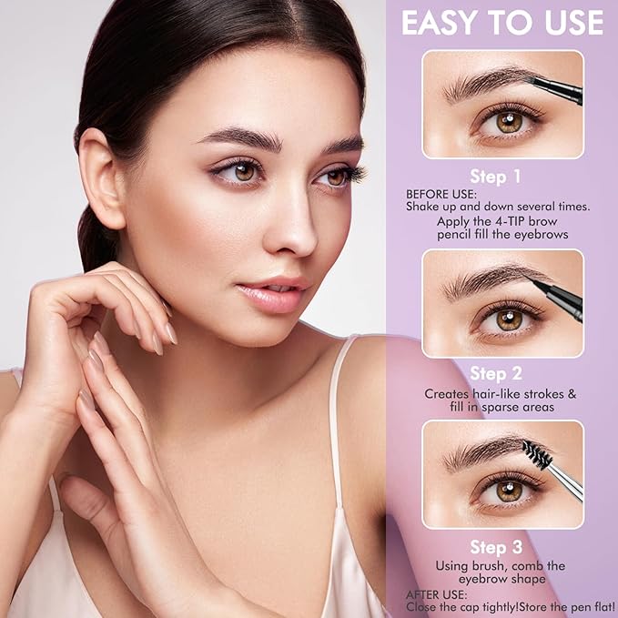 LAVONE Eyebrow Pencil, 2-In-1 Waterproof Eyebrow Pen, with 3 Tip Microblading Eyebrow Pen and Ultra-Precise Brow Pencil, Dual-ended Eyebrow Brush, for Eyebrow Makeup - Ash Brown