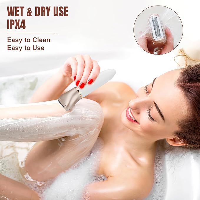 Karrte 2-in-1 Women Electric Shaver Dual Head Bikini Trimmer, Razors for Shaving Pubic Hair, Wet and Dry Cordless Painless Hair Removal for Private Area White