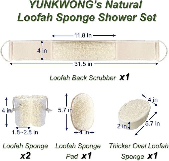 Natural Loofah Sponge, Exfoliating Body Scrubber for Men Women, Loofah with Handle, Exfoliating Back Scrubber for Shower Set, Deeply Clean & Invigorate Your Skin (5 pcs in Box)