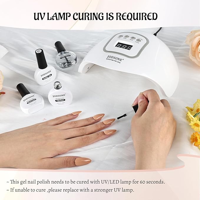 JODSONE 4 Bottle 10ML Nail Primer Base Coat Top Coat and Builder Gel Glossy Durable Long Lasting Gift for Girls at Home Salon Design